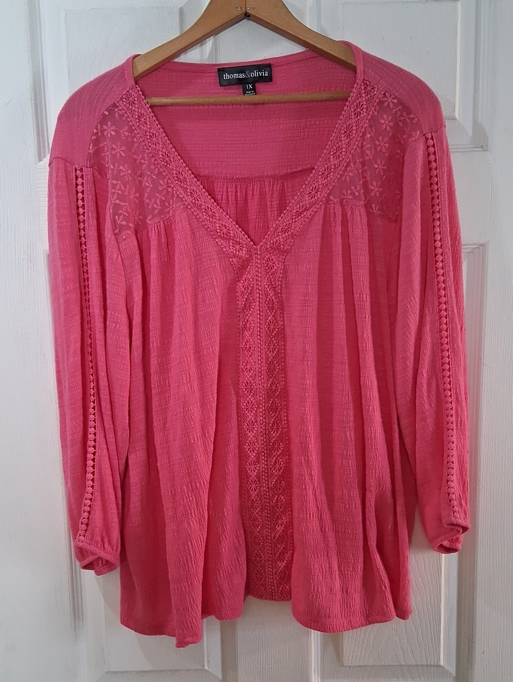 Thomas & Olivia Pink Embroidered V-Neck Tunic With Lace Details